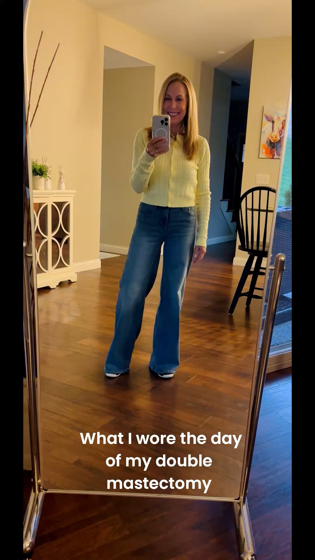 I wore this yesterday when I had my double mastectomy after a breast cancer diagnosis. Of course I only had it on for a short time before I was in the hospital gown for the day! 