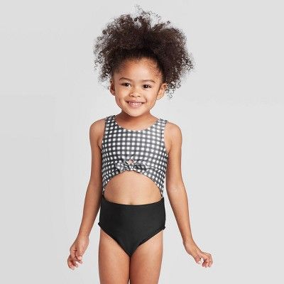 Toddler Girls' Gingham Retro Tie Front One piece swimsuit - Cat & Jack™ Black | Target