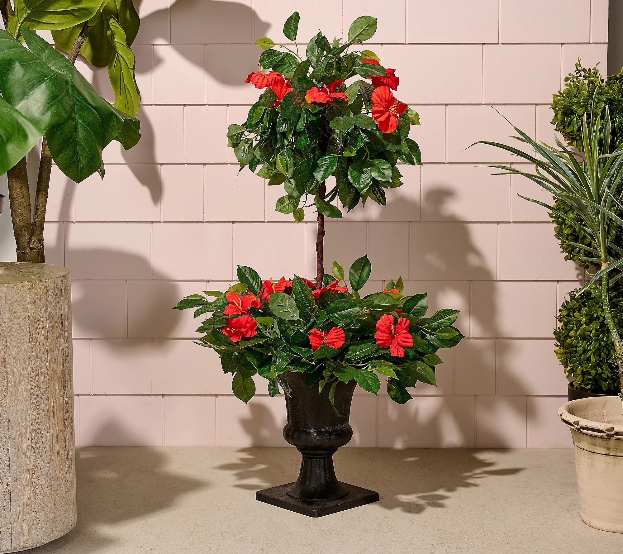 Wicker Park 36"" Tall 2-Tier Faux Hibiscus Topiary in Pot | QVC