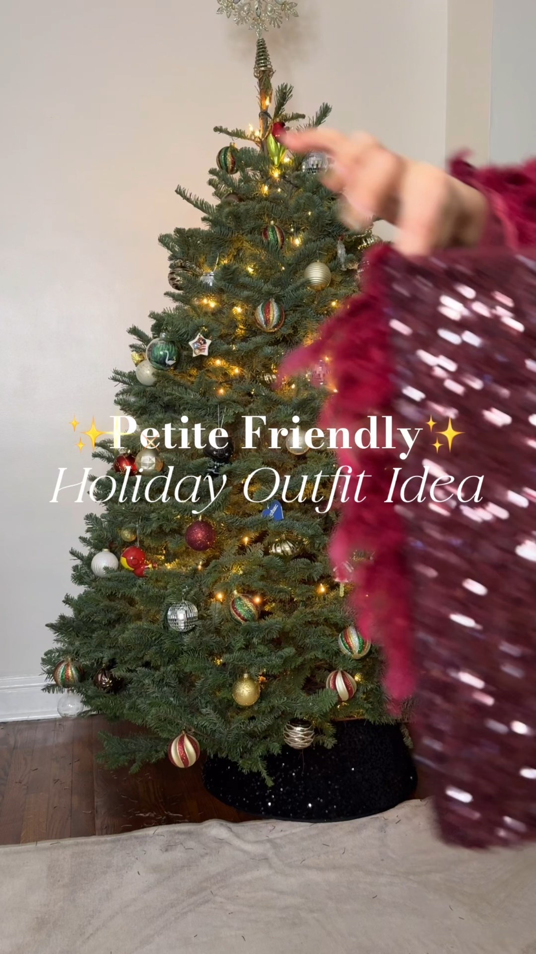 Holiday outfit idea with a burgundy sequin skirt from Dynamite. Noosh fleece tights in medium and top from Amazon. Petite friendly 

#LTKHoliday #LTKootd #LTKPetite