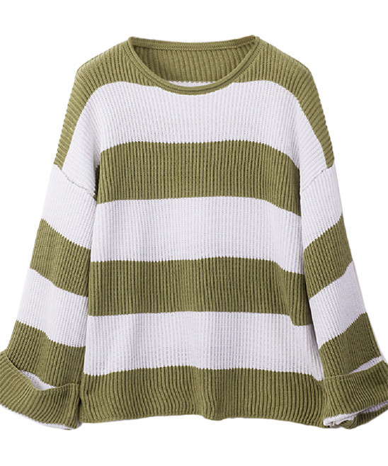 Yokodea Women's Pullover Sweaters GreenWhite - Green & White Stripe Crewneck Sweater - Women & Plus | Zulily