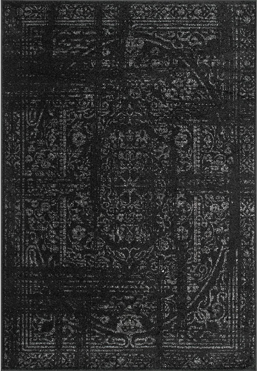 Machine Washable Nigora Floral Machine Woven Area Rug in Black | Wayfair North America
