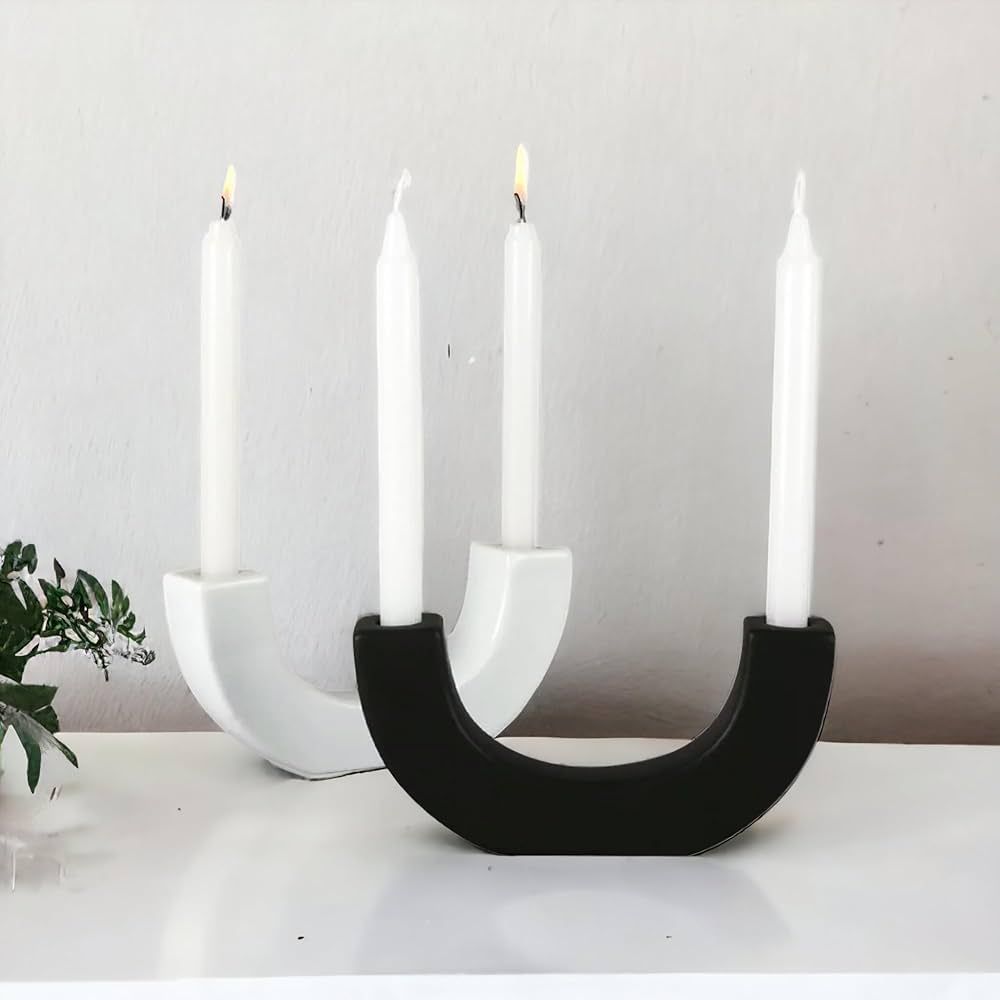 Candlestick Holder, Ceramic, Modern, Nordic Style, U-Shaped, Table Centerpiece, Candle Holder for... | Amazon (US)