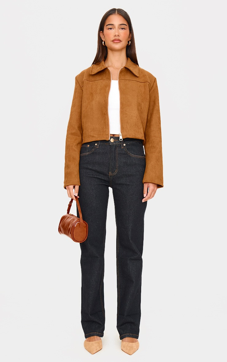 Sand Shoulder Pad Detail Faux Suede Jacket | PrettyLittleThing US