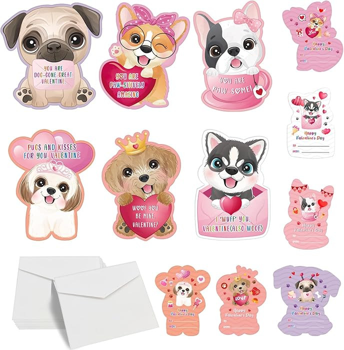 Dog Valentines Day Cards for Kids Classroom 30PCS Kids Valentines Day Cards with Envelopes Puppy ... | Amazon (US)