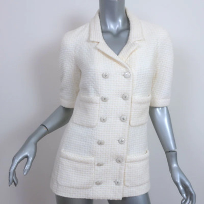 Chanel 14C Woven Tweed Short Sleeve Double Breasted Jacket Cream Size 38  | eBay | eBay US