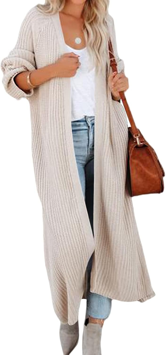 Saodimallsu Womens Cable Knit Long Cardigan Oversized Sweater Duster | Amazon (US)