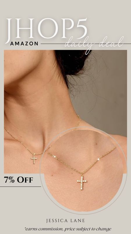 Amazon daily deal, save 7% on this dainty gold and diamond cross necklace. Lots of color and style options available. Necklaces, jewelry, cross necklace, dainty necklace, Amazon jewelry, Amazon find, Amazon deal

#LTKStyleTip #LTKFindsUnder50 #LTKSaleAlert