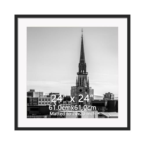 Hoikwo 24x24 Black Plastic Frame with Plastic Cover, Display Pictures 20x20 with Mat or 24x24 Without Mat, 1 Pack 24 by 24 Frame for Wall Hanging | Amazon (US)