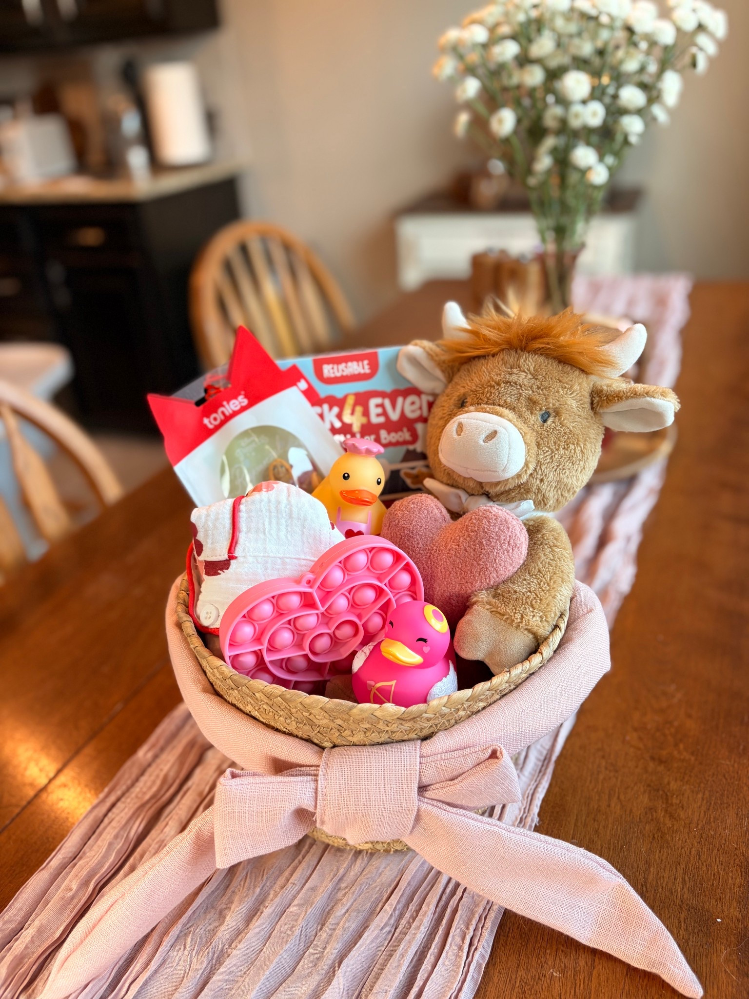 Toddler Valentines Day Basket Ideas!  🩷 Linked everything in this basket + some. The heart pop it toy and the rubber ducky’s were in the dollar section at target so I can’t link them, but I tagged similar ones from Amazon! 

#LTKBaby #LTKValentine #LTKmomlife