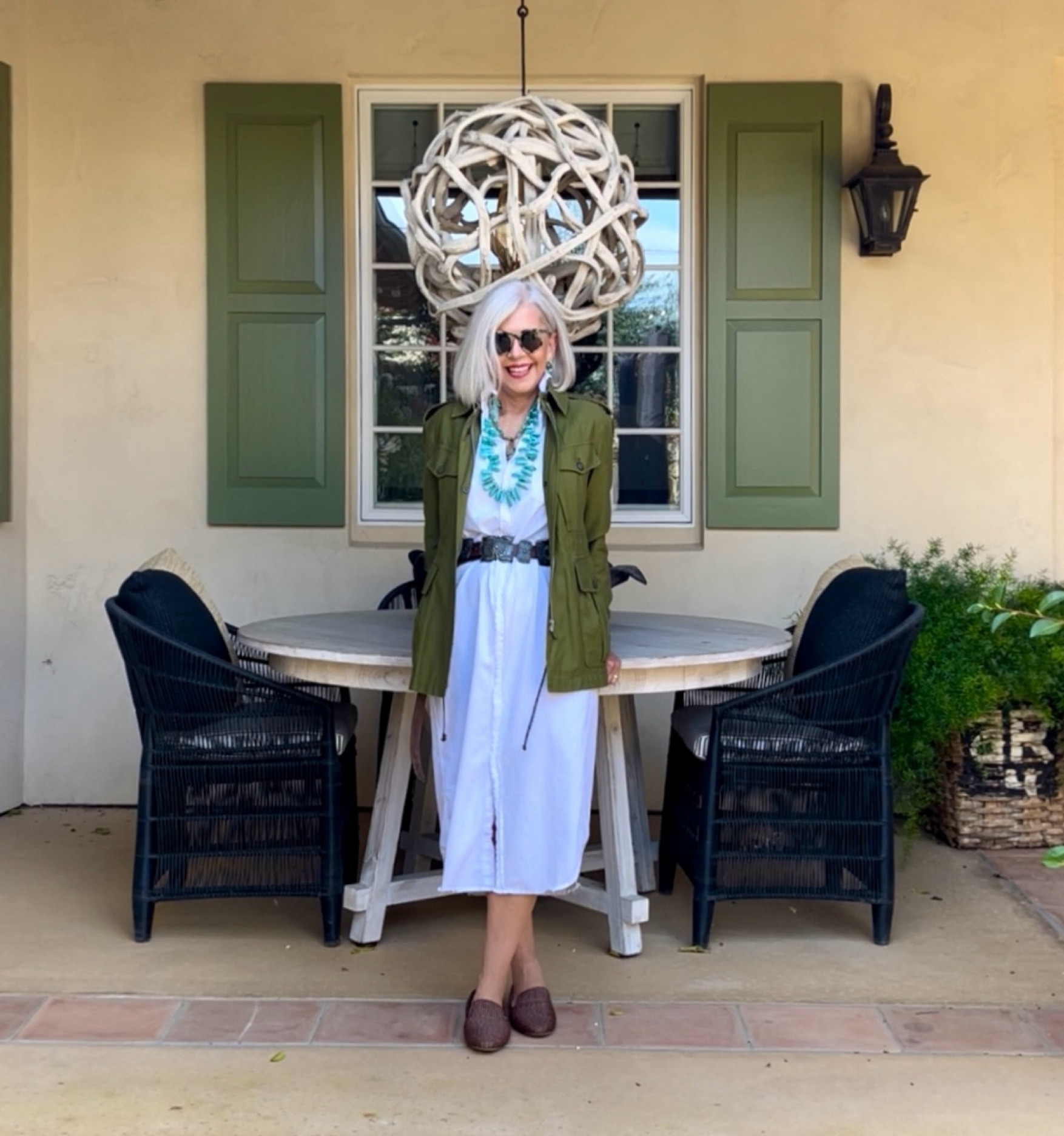 White shirt dress with green utility jacket turquoise jewelry

#utilityjacket #shirtdress #turquoisejewelry

#LTKover40 #LTKstyletip #LTKSeasonal