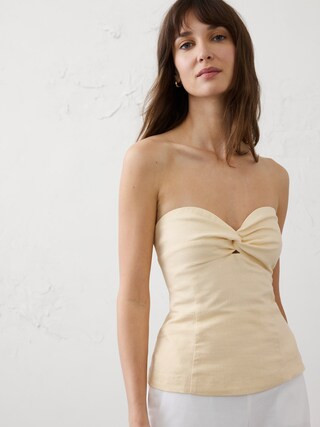 Linen-Blend Strapless Knot-Front Top | Banana Republic Factory