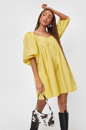 Pleated Puff Sleeve Mini Smock Dress | Nasty Gal (US)