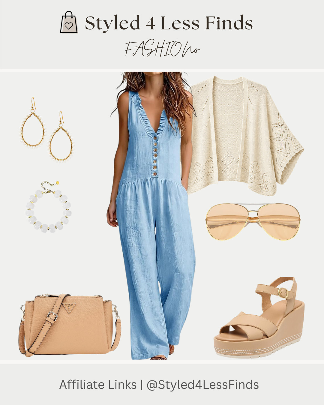 ✨ Effortless style that looks put together in minutes! ✨

This light blue jumpsuit is one of those pieces you'll reach for again and again. Add a lightweight knit cardigan for cool mornings, neutral wedge sandals to elongate your legs, and finish the look with gold accessories for an easy, elevated outfit that's perfect for brunch, errands, vacation, or casual date nights.

✨ Style Tip: Roll the cardigan sleeves slightly and do a loose front tuck into one shoulder when wearing it open for a relaxed, effortless vibe. Stick with nude accessories to keep the soft blue the star of the outfit. 

 #LTKcanada #LTKsummer #LTKover50style