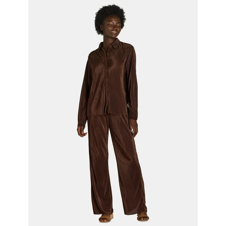 Nine.Eight Women's and Women's Plus Plisse Pleat Shirt and Pants Set, 2-Piece, Sizes XS-4X - Walm... | Walmart (US)