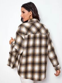 SHEIN Plaid Button-Front Drop Shoulder Overshirt | SHEIN