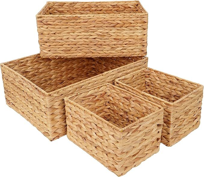ABEL CRAFTS Wicker Basket Organizer Rectangle Water Hyacinth Storage Baskets Set Of 4 Organizing ... | Amazon (US)