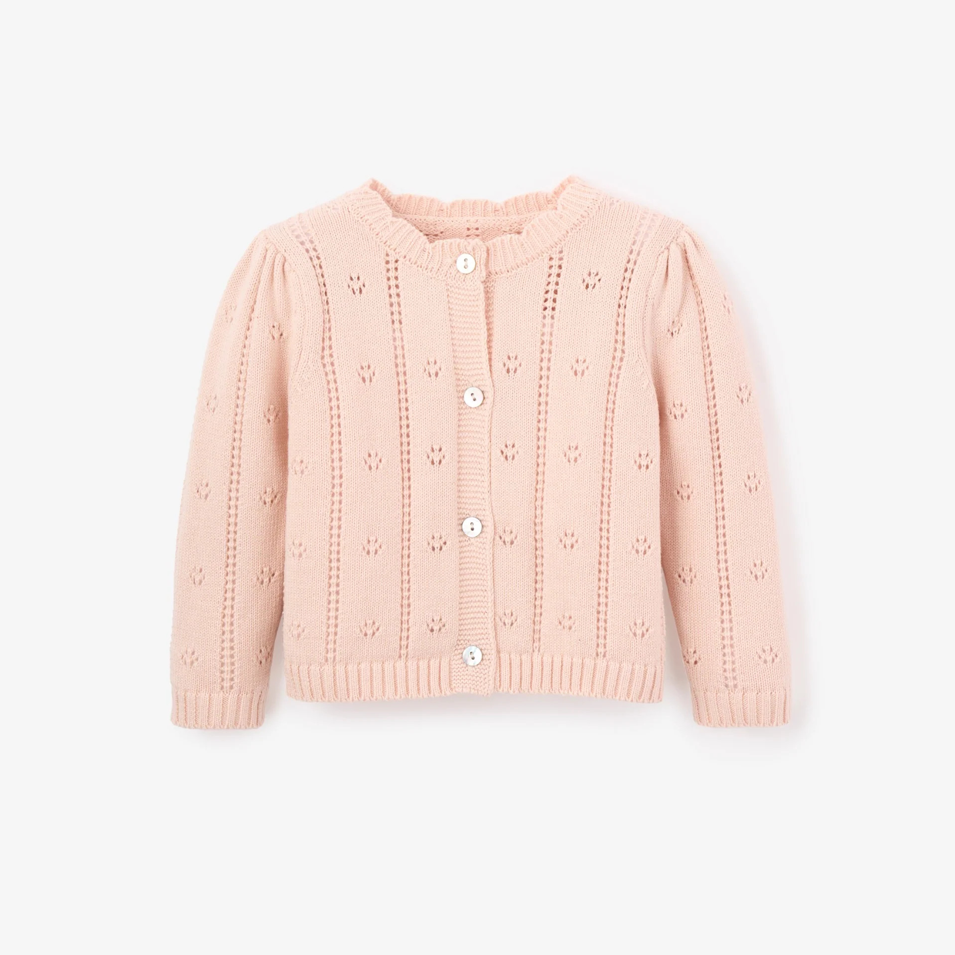 Pale Pink Pointelle Knit Baby Cardigan | Elegant Baby