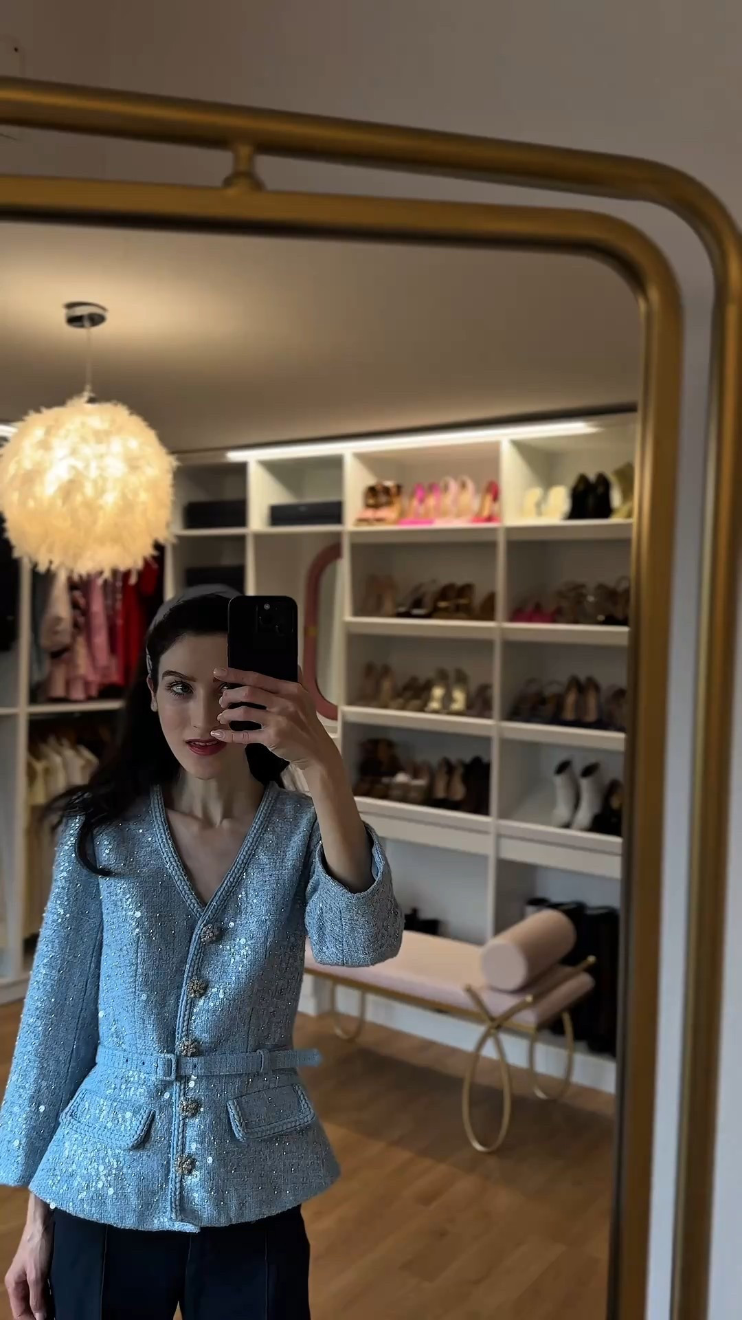 Classy spring outfit, boujee spring outfit, peplum jacket, wide leg pants, wide leg trousers, headband, kitten heels, Slingback pumps, Slingbacks, sequin jacket, airy blue jacket, icy blue jacket, casual party outfit, spring brunch outfit

#LTKSeasonal #LTKstorytime #LTKootd