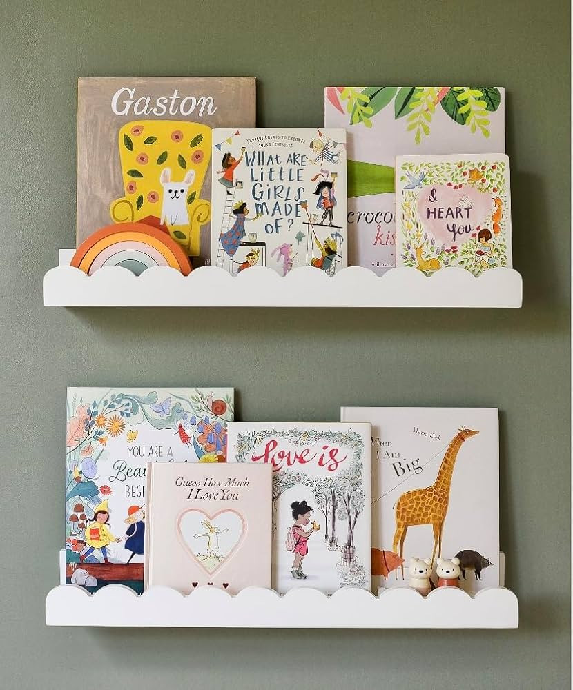 Floating Nursery Book Shelves Wall | Pair of 24in Scalloped White Nursery Book Shelves for Kids R... | Amazon (US)