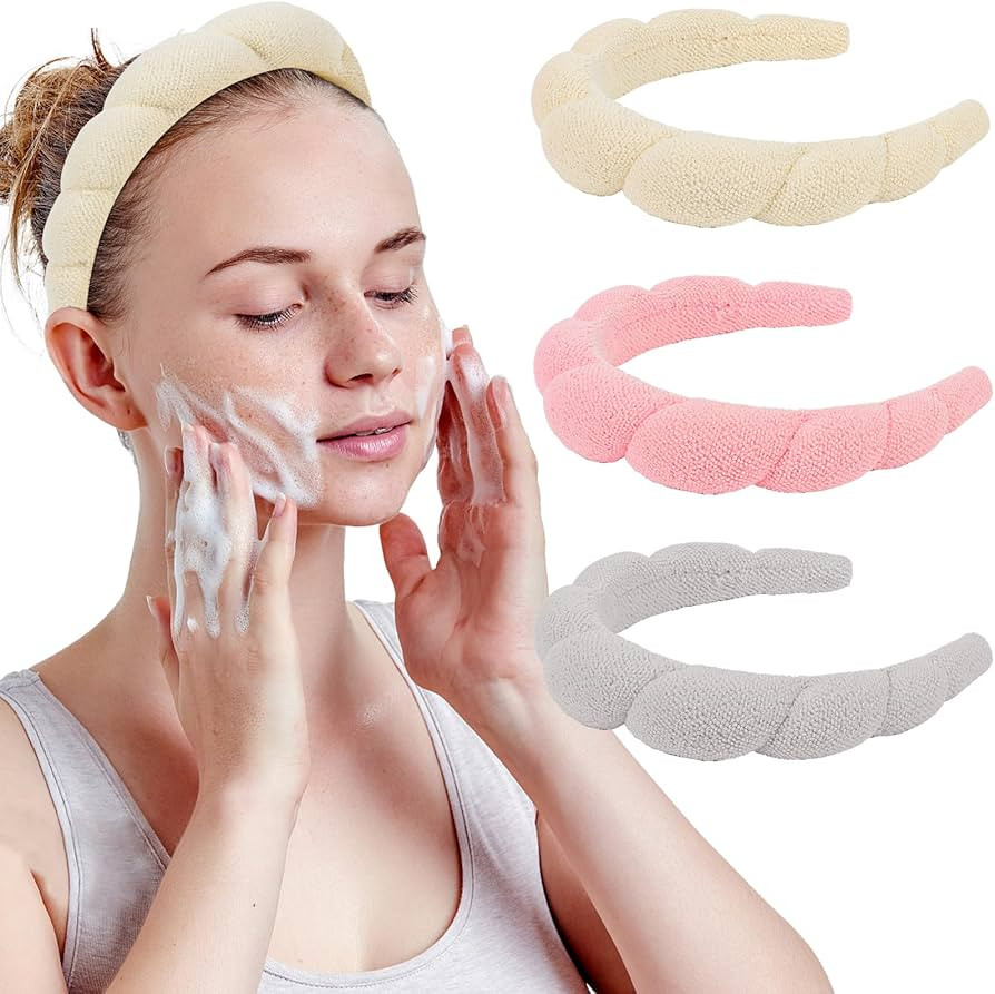 WHAVEL 3 Pack Spa Headband Skincare Headbands, Makeup Headband Sponge Terry Cloth Headbands Face ... | Amazon (US)