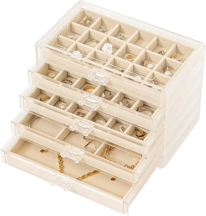 Acrylic Jewelry Box for Earring,Jewelry Organizer with 5 Drawers | Amazon (US)