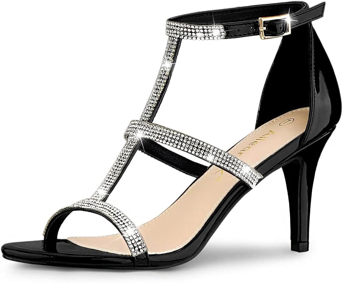 Allegra K Women's Rhinestone Ankle Strap Stiletto High Heel Sandals | Amazon (US)
