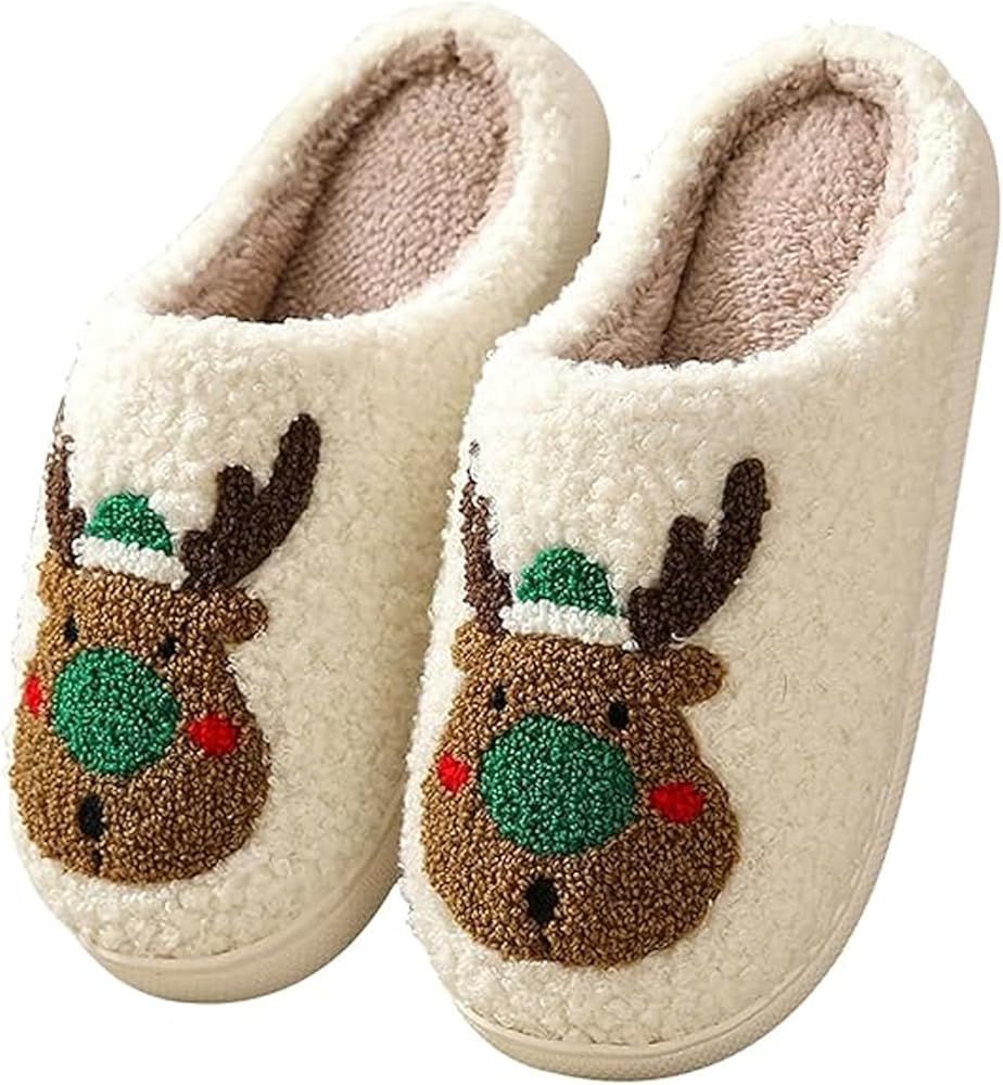 pwuzcye Christmas Slippers for Women Xmas Indoor Bedroom Fluffy Womens Cozy Fuzzy House Slippers Plu | Amazon (US)