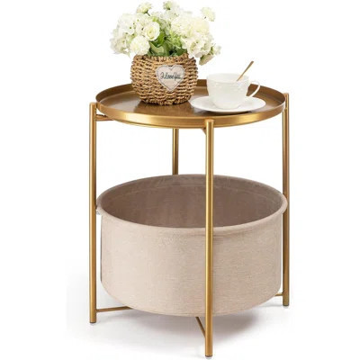 Gold Round Side Table With Fabric Storage Basket (Metal Small Bedside Table/Nightstand With Removable Tray Top For Living Room/Bedroom/Nursery/Laundry | Wayfair North America