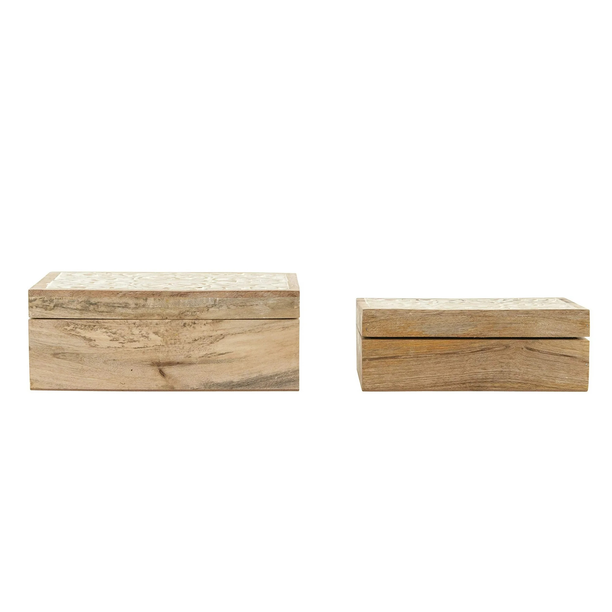 Creative Co-Op Handcarved &amp; Whitewashed Mango Wood Boxes (Set of 2 Sizes) | Walmart (CA)