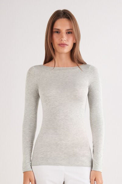 Intimissimi Boat Neck Modal Cashmere Ultralight Top Woman Grey Size S | Intimissimi (US)