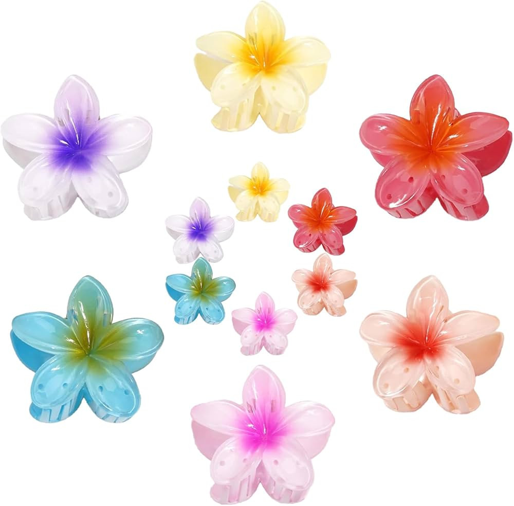 12 Pack Plumeria Hair Clips for Women Girls, Large Plumeria Claw Clip Small Plumeria Flower Claw ... | Amazon (US)