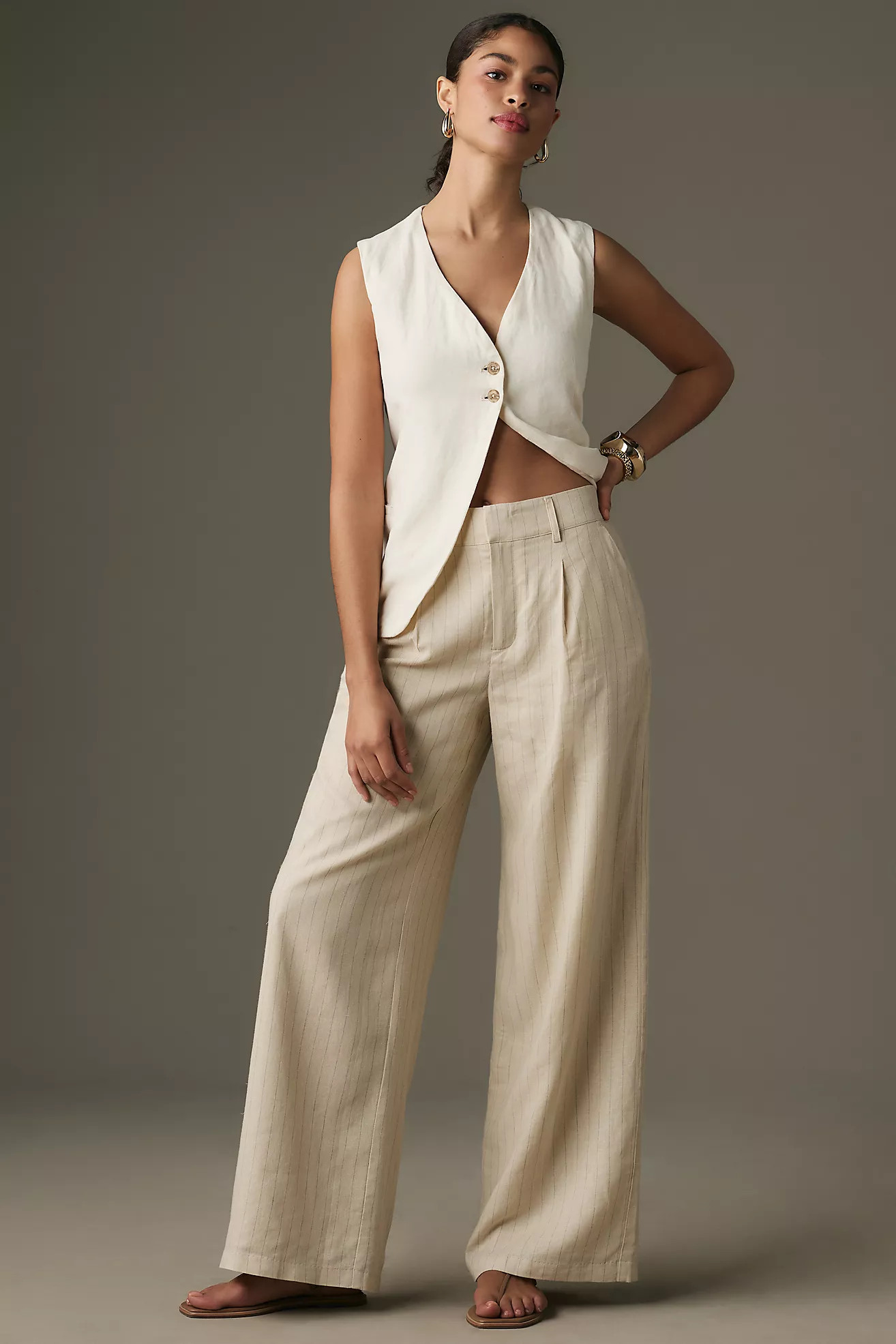 Sanctuary Pleat Up High-Rise Linen Striped Trousers | Anthropologie (US)