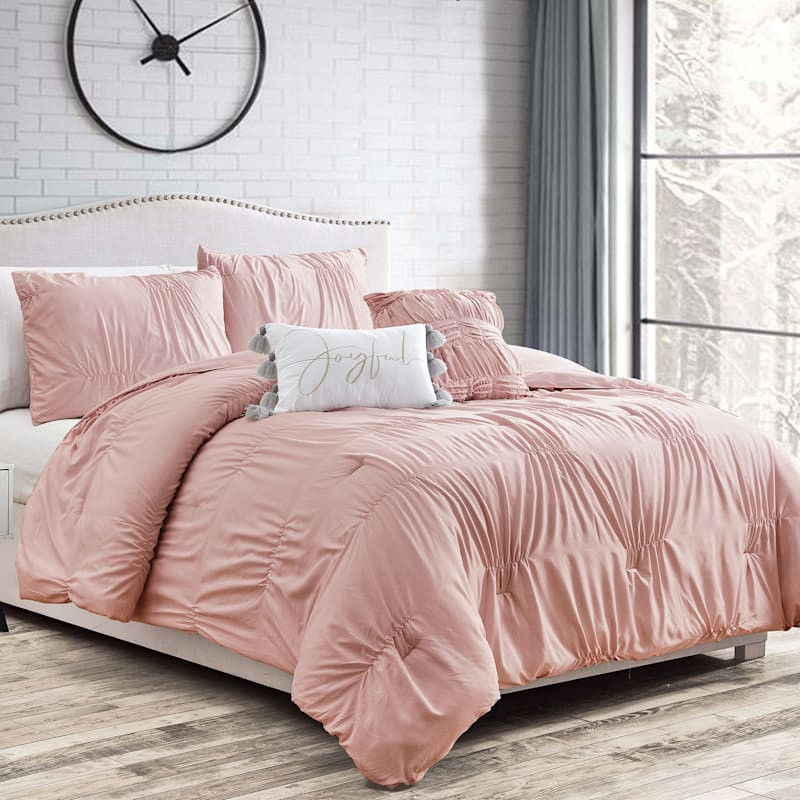 Hazel 5-Piece Blush Pink Comforter Set, Queen | At Home
