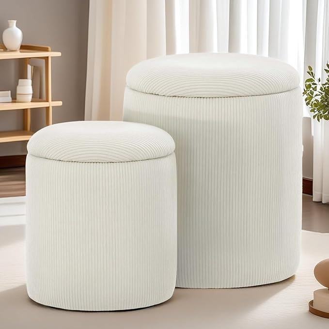 YSICK Round Ottoman with Storage, Set of 2, Small Vanity Stool as Vanity Chair, Corduroy Ottoman ... | Amazon (US)