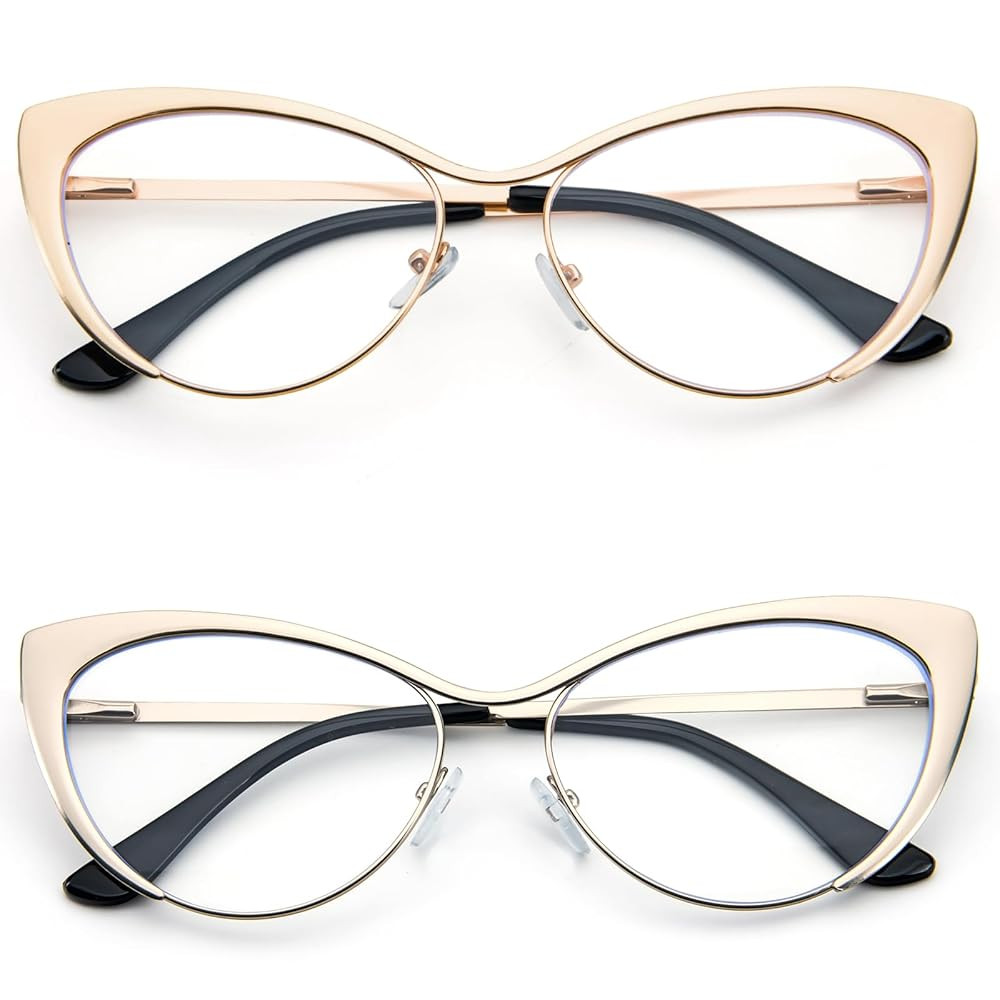 KoKoBin Cat Eye Reading Glasses - 2 Pairs Metal Frame Glasses Spring Hinge Readers with Leather P... | Amazon (US)