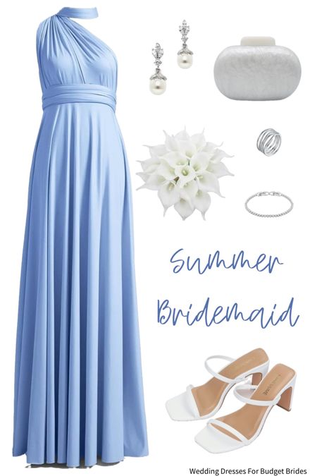 Love this versatile, convertible long bridesmaid dress. Style with silver and white accessories for a summer wedding. Other dress colors available, bump and plus size friendly. 

#longweddingguestdresses #bluebridesmaiddresses #amazondresses #pregnantbridesmaiddresses #destinationwedding 

#LTKWedding #LTKPlusSize #LTKBump