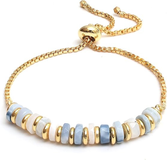 Natural Heishi Beads With Spacers Slider Bracelet Gemstone Healing Jewelry With 14k Yellow Gold P... | Amazon (US)