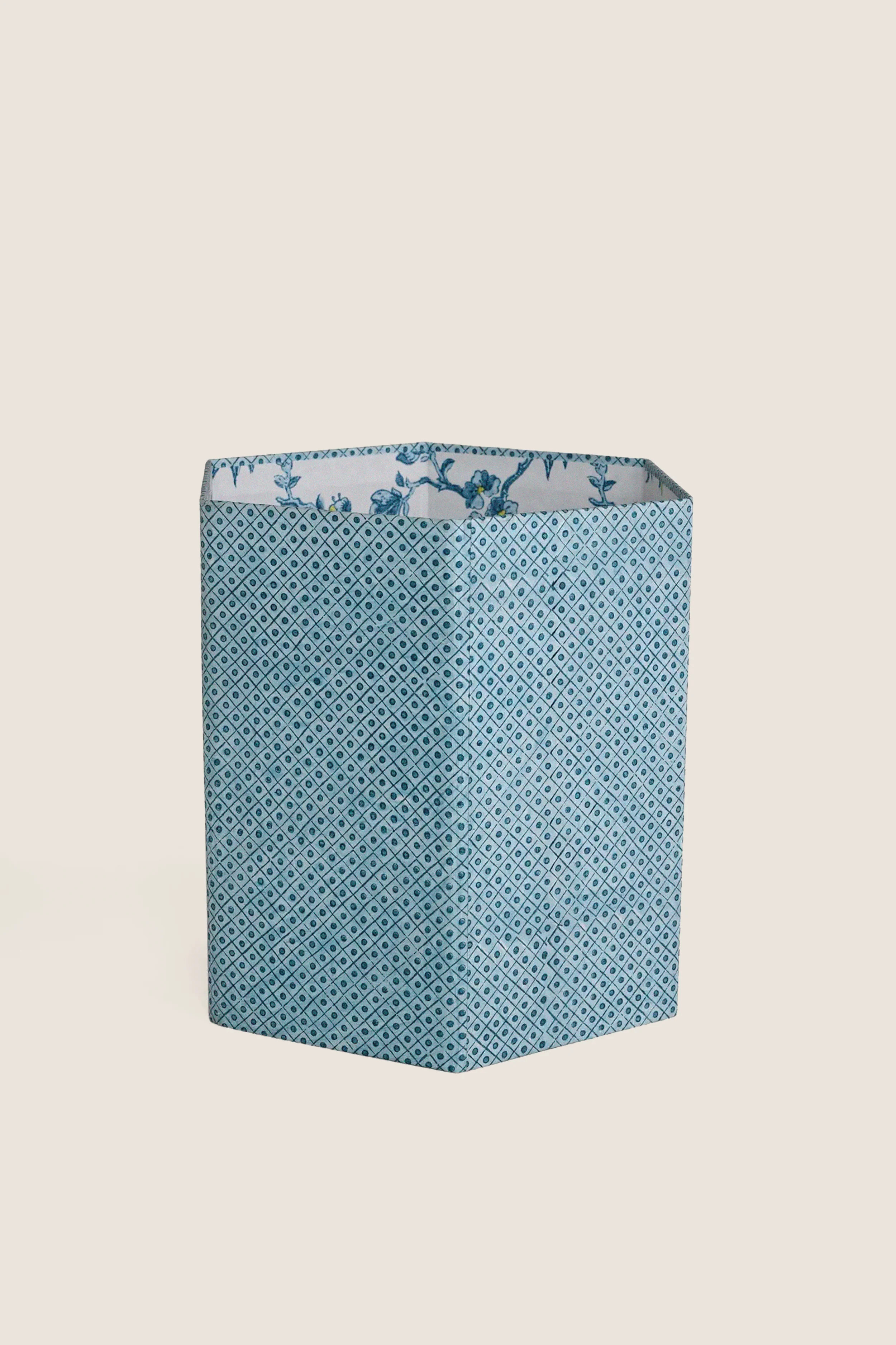 Dot and Grid Blue Block Printed Hexagon Collapsible Basket | Tuckernuck (US)