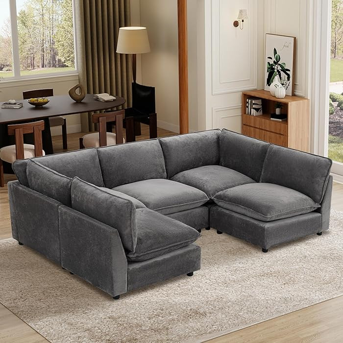 Tbfit Oversized Modular Sectional Sofa, Chenille Cloud Couch Deep Seat, 5-Seater Modular Sofa Cou... | Amazon (US)