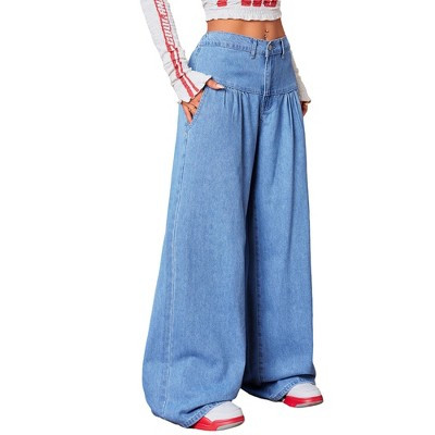 High-Waist Wide-Leg Jeans with Front Pleats & Stretch Back – Relaxed Denim Trousers Featuring Deep Side Pockets L | Target