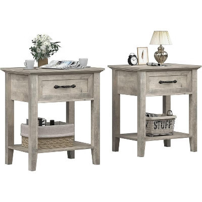 Nightstand, End Table, Storage Drawer and Open Wood Shelf, Industrial Design, Side Table for Bedroom, Living Room, Dorm, Grey (2 Pack) | Target