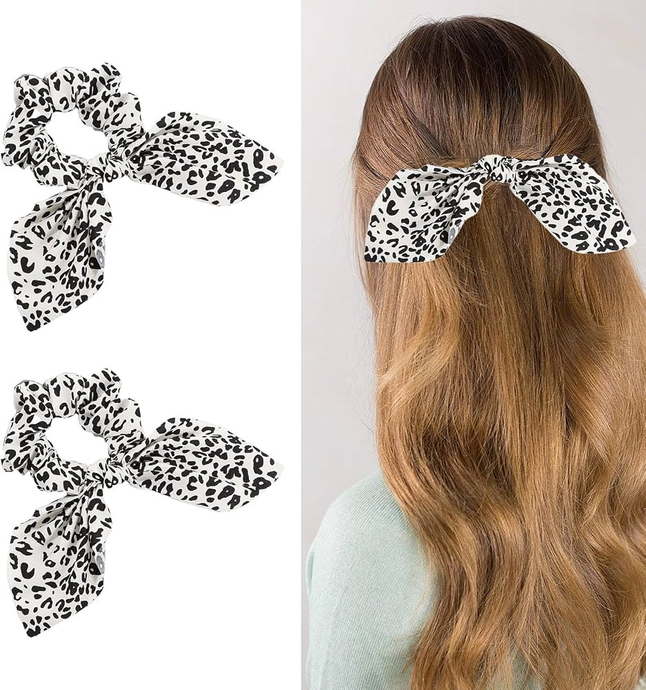Amazon.com : 2 Pcs Cow Print Hair Band for Women Girls, ​Animal Bows Clips, Elastic Tie Ponytai... | Amazon (US)