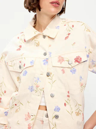 Oversized Floral Print Jean Trucker Jacket | Old Navy (US)