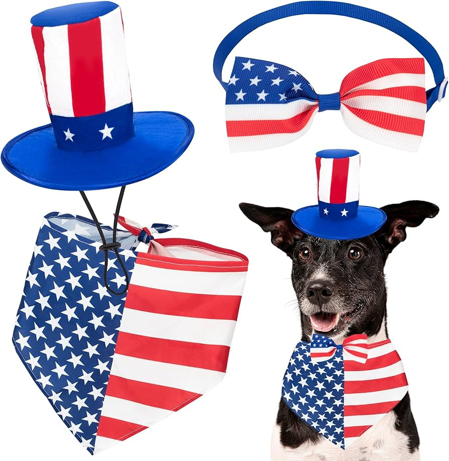 3 PCS 4th of July Dog Bandana, Uncle Sam Pet Top Hat, American Flag Dog Bow Tie for Small Medium ... | Amazon (US)