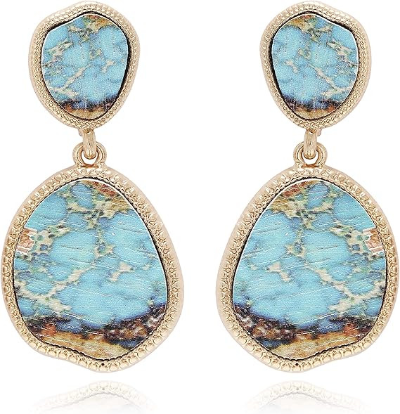 BONALUNA Bohemian Wood And Flower Printed Oval Shaped Drop Statement Earrings | Amazon (US)