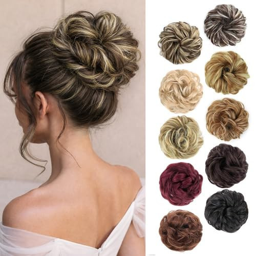 MORICA 1PCS Messy Bun Hair Piece for Women,Dark Brown&Blonde Highlights | Amazon (US)