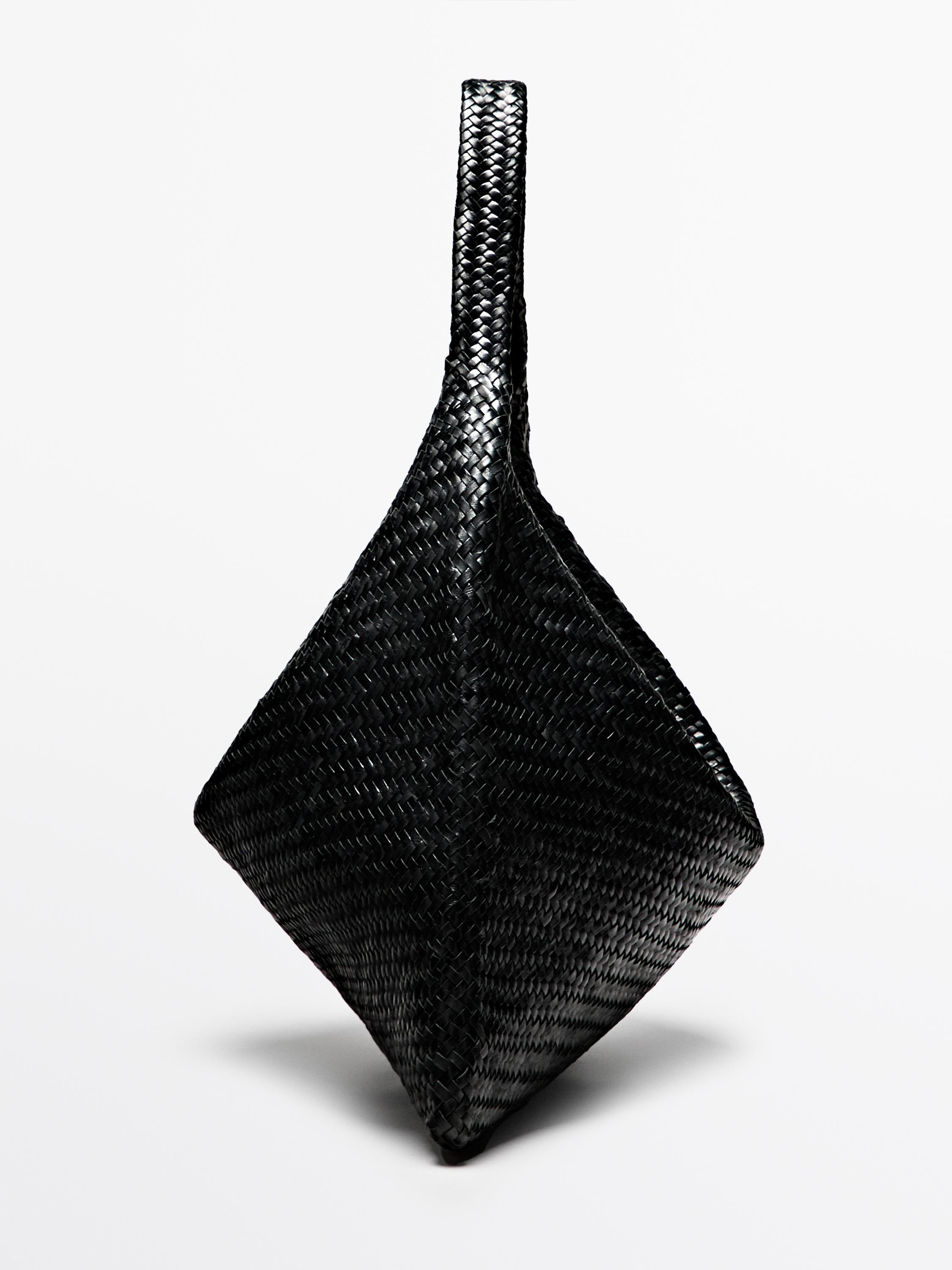 Nappa leather woven maxi tote bag | Massimo Dutti UK