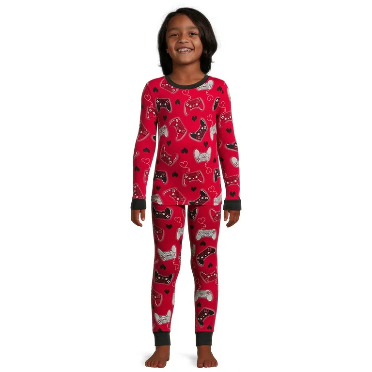 Wonder Nation Boys Valentine's Day Long Sleeve Tight-Fit Pajama Set, 2-Piece, Sizes 4-10 - Walmar... | Walmart (US)