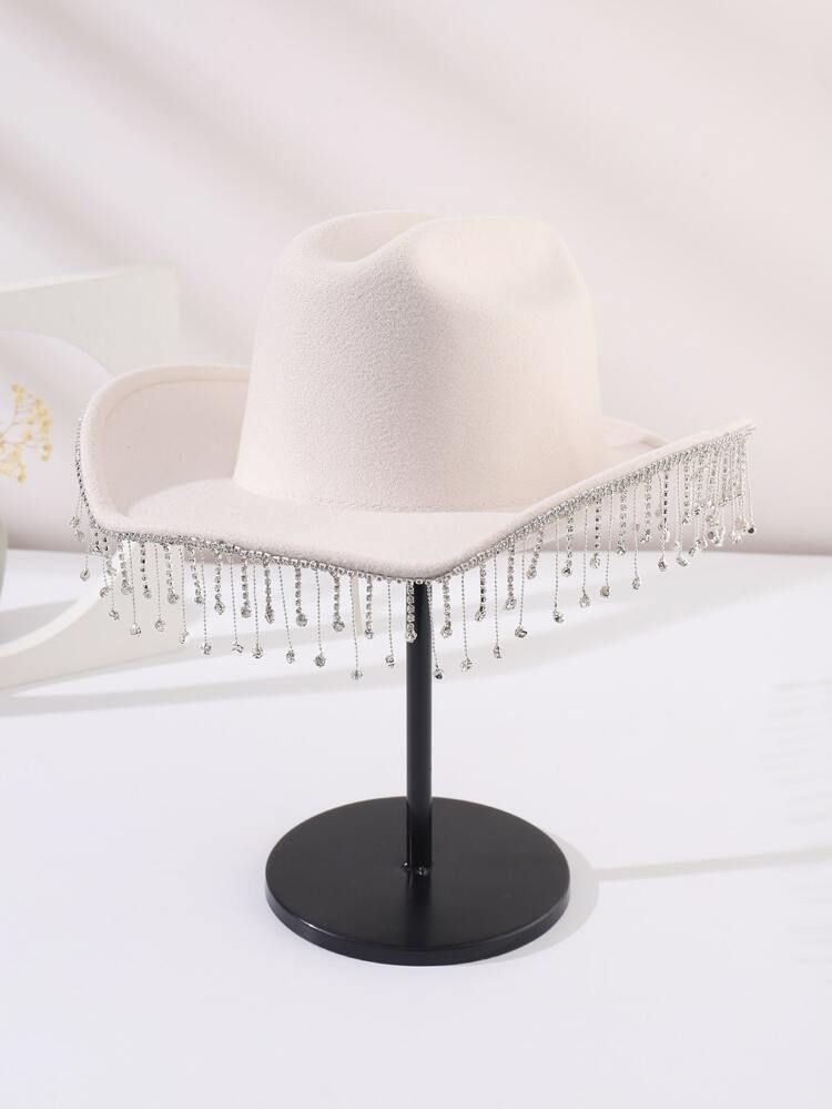 Rhinestone Tassel Decor Fedora Hat | SHEIN